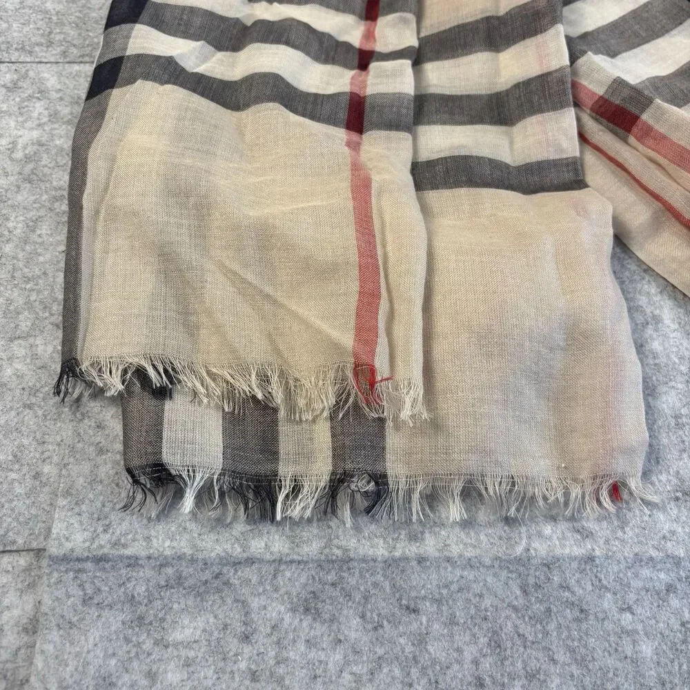 Burberry London Wide Check Wool Silk Scarf Stole Shawl 84